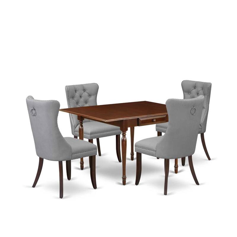 5-Piece Mahogany Finish Solid Wood Top - Rectangular Upholstered Dining Room Set - Seats 4