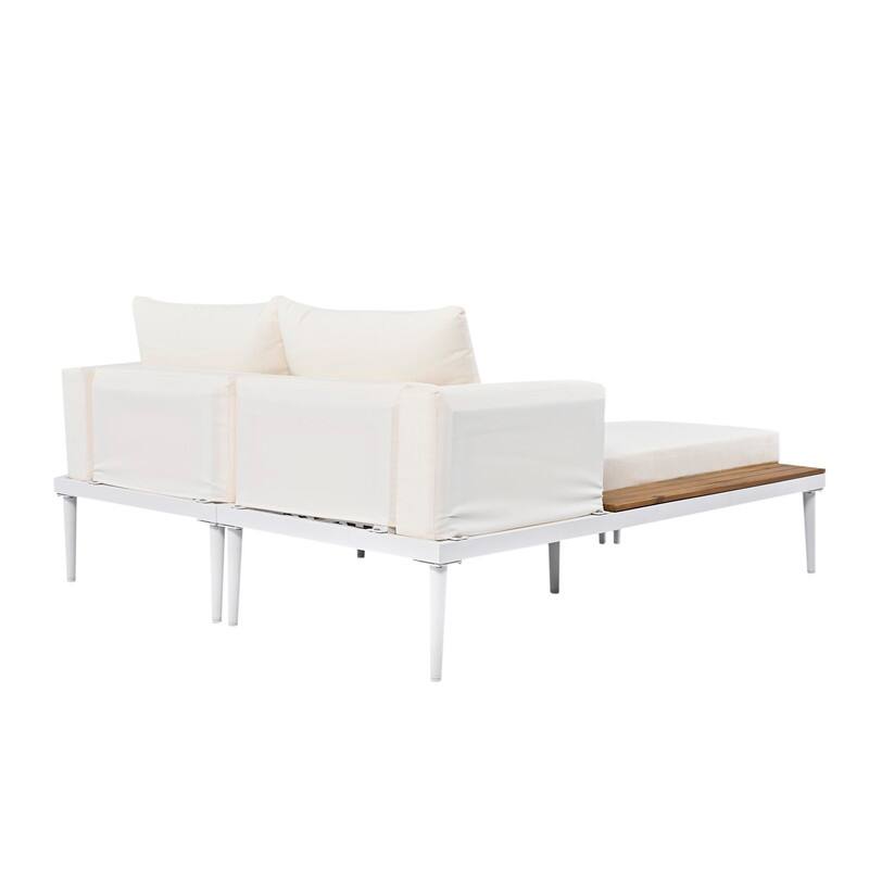 Patio Metal Daybed with Wood Topped Side Spaces for Drinks
