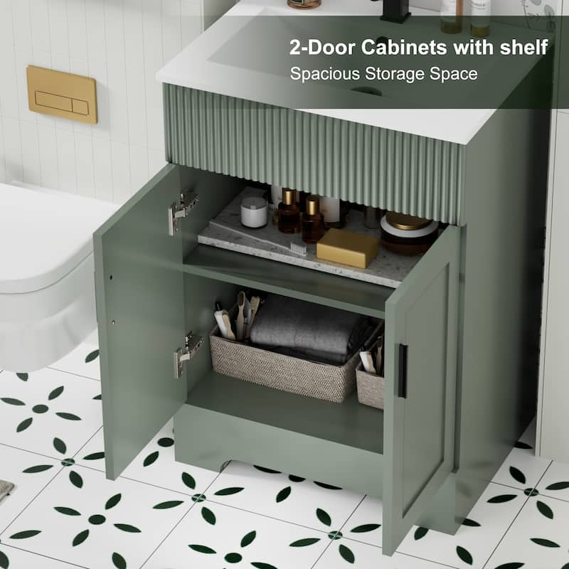 Modern 24/30/36/48" Wave-Line Bathroom Vanity Set with Sink & Faucet