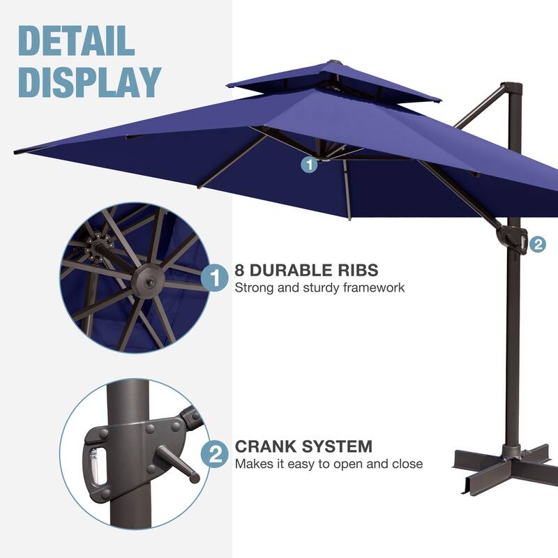 Outdoor Patio 10 x 13 FT Cantilever Umbrella Double Top with Rod Base