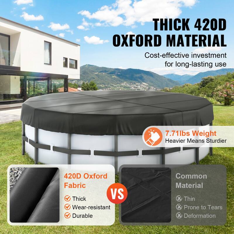 Round Pool Cover Waterproof Solar Cover for Above Ground Pools Black