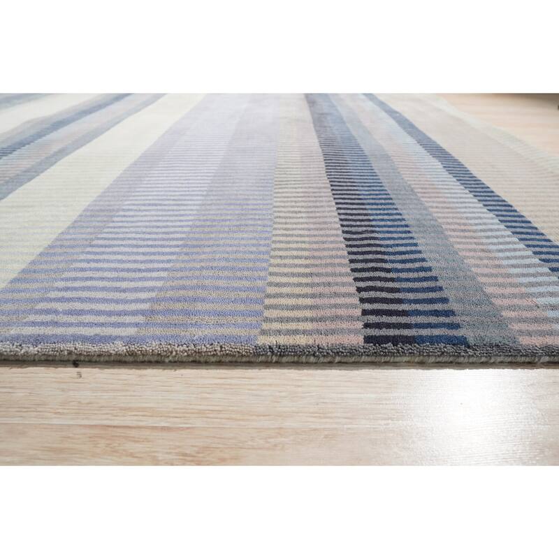 Hand-Knotted Wool Knotted Striped Rug, 8' x 10', Mauve Area Rug, Elegant Modern Design for Living Room - L