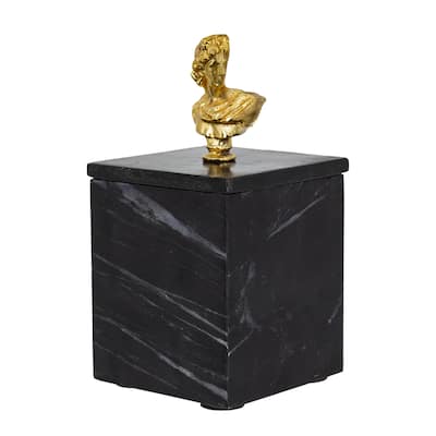 Marble Box with Lid - 8" - Black and Gold