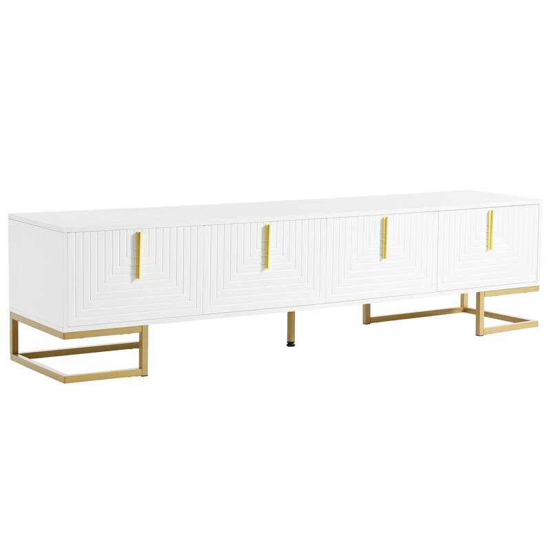 ON-TREND Modern TV Stand with Metal Legs and Gold Handles for TVs Up to 80''