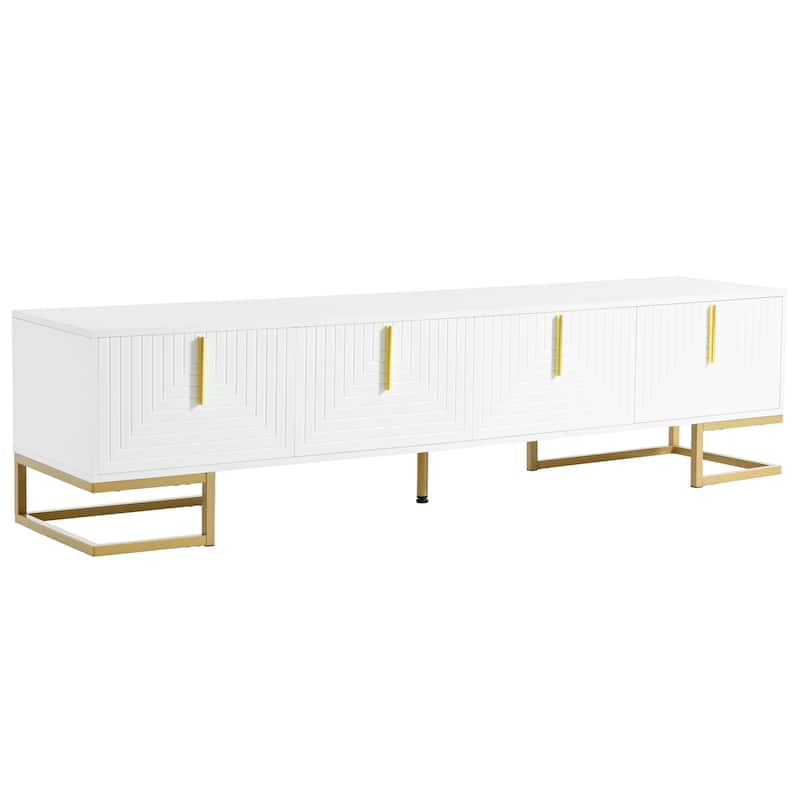 White+Gold 70" TV Stand with Gold Handles & Adjustable Shelves for TVs Up to 80"