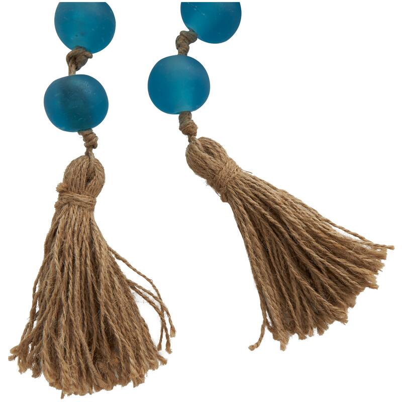 Glass Handmade Round Frosted Beaded Garland with Tassel with Knotted Brown Jute