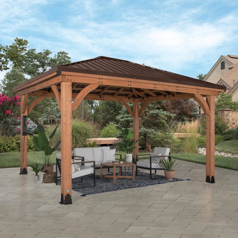 Backyard Discovery Barrington 14x10' Cedar Wood Gazebo with Steel Roof