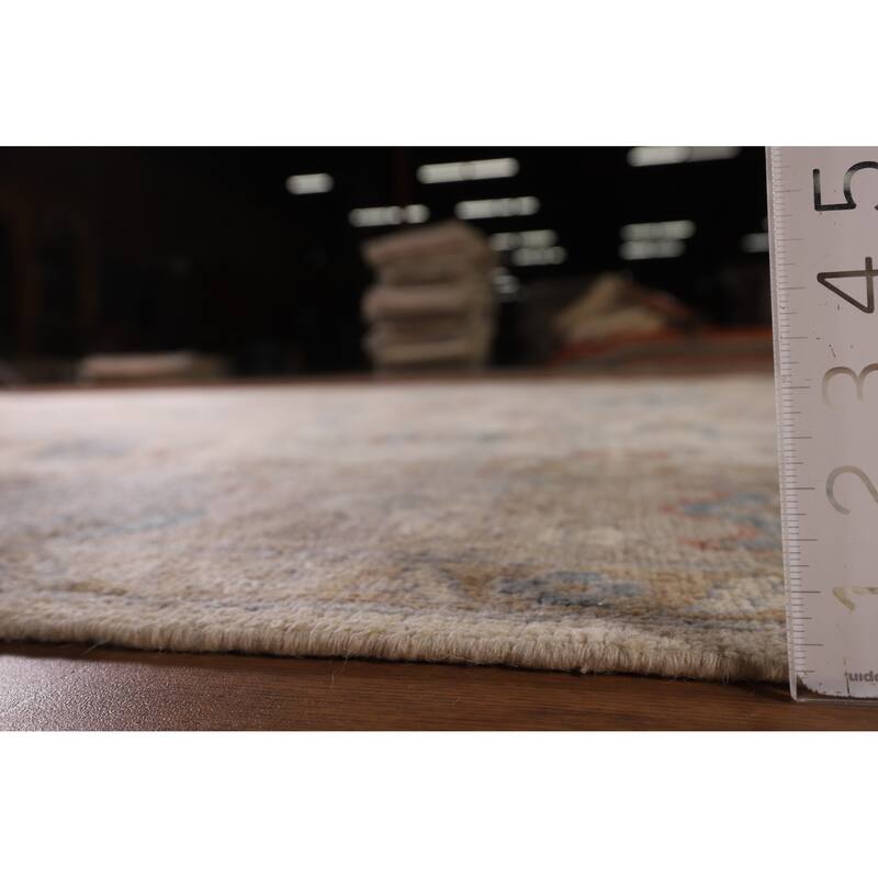 Beige Floral Oushak Vegetable Dye Area Rug Hand-Knotted Wool Carpet - 8'2" x 10'0"