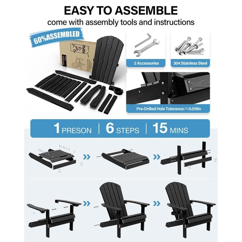 WINSOON All Weather HIPS Outdoor Plastic Adirondack Chairs Set of 4