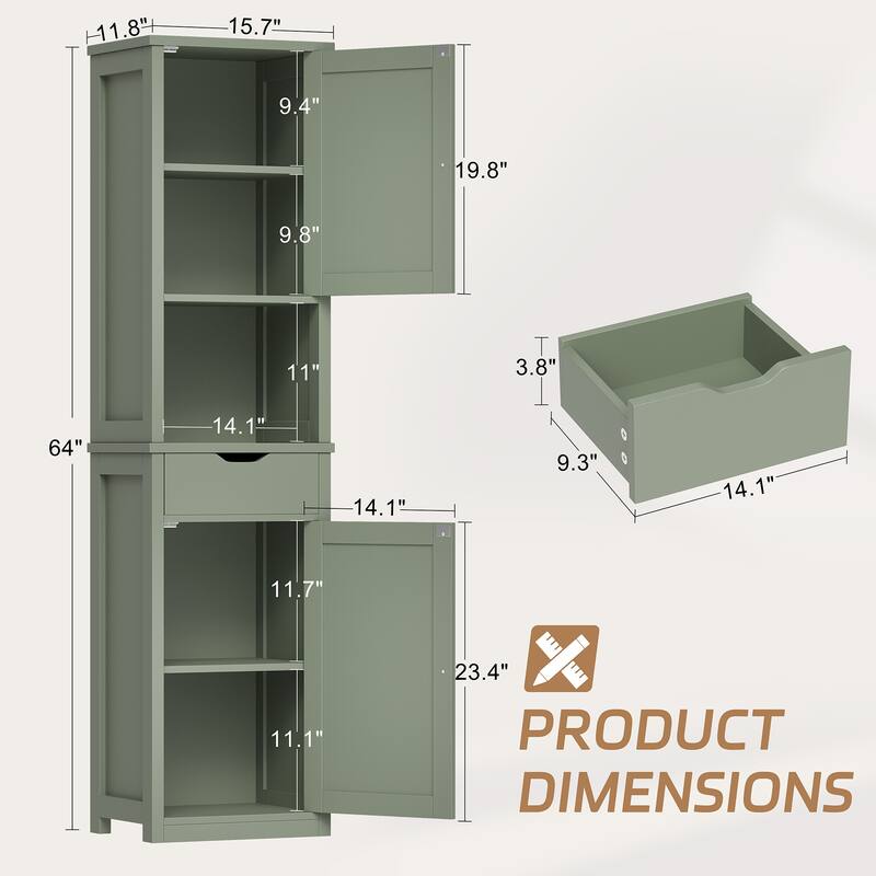 Bathroom Storage Cabinet with Adjustable Shelves & Open Shelf - N/A