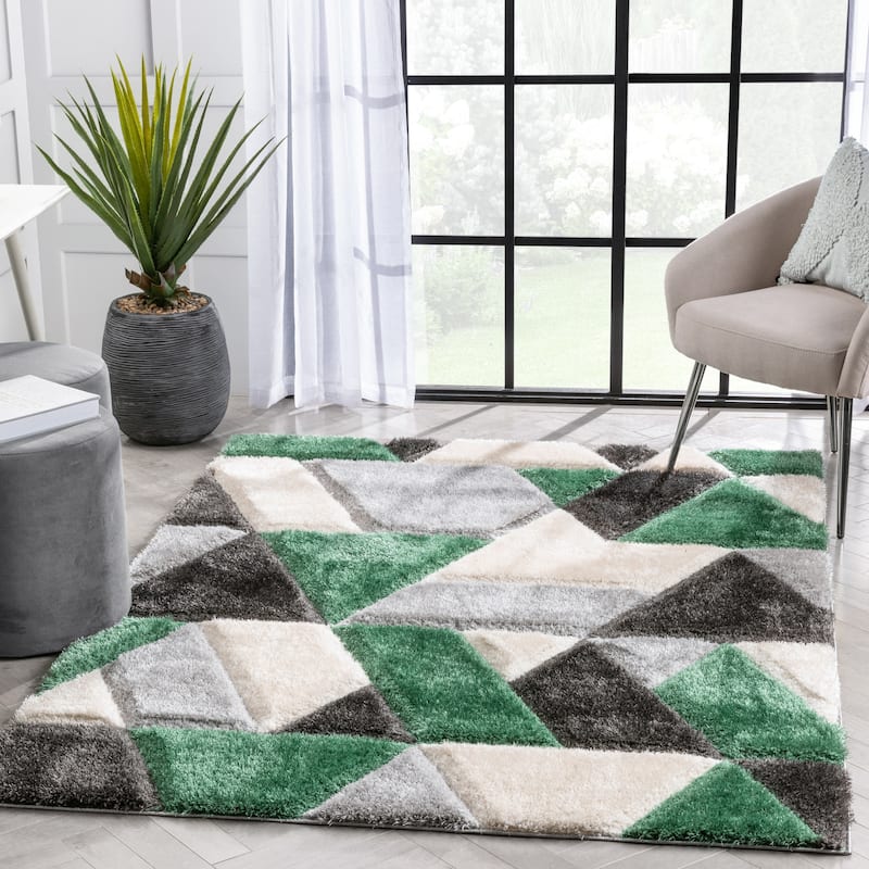 Well Woven San Francisco Holland Geometric Modern Carved Shag Area Rug