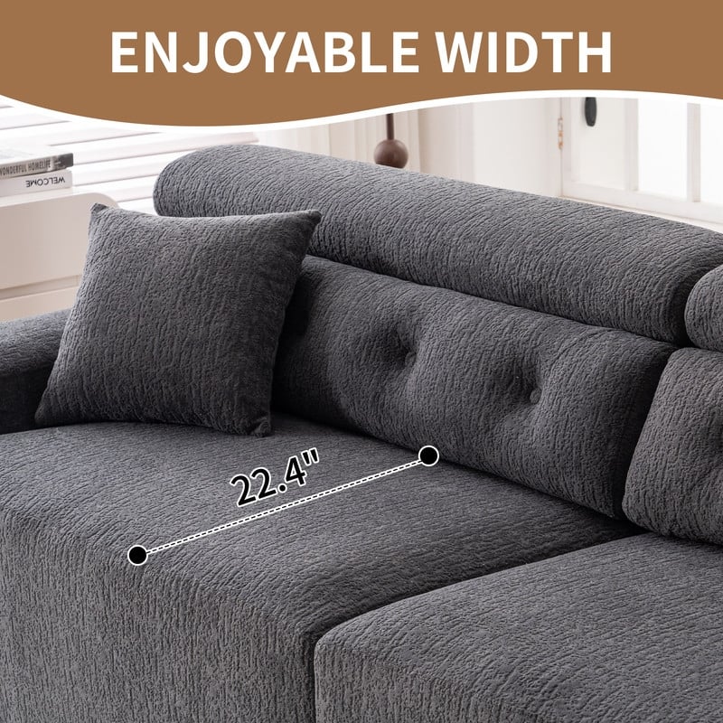 4-Seater Compression Sofa with Pillows, Wood Grain Chenille Fabric