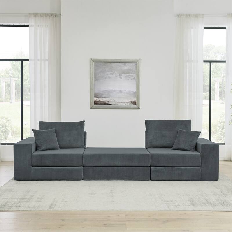 Modular Cloud Sectional Couch, Modern Upholstered L-Shaped Sofa with Removable Ottoman
