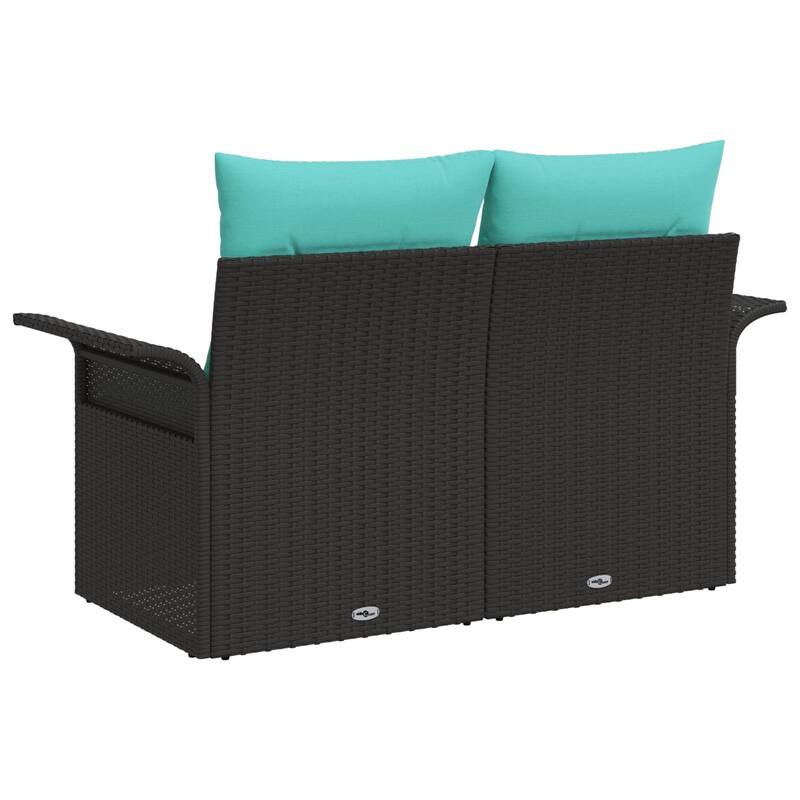 vidaXL 2-Seater Garden Sofa with Cushions Black/Brown/Grey Poly Rattan