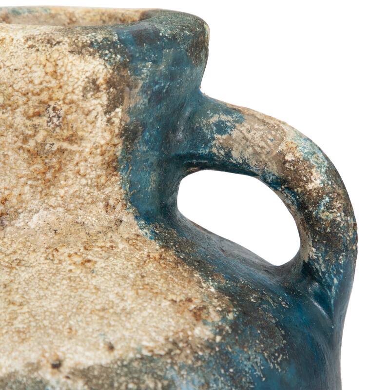 Sagebrook Home Textured Terracotta Blue/ivory Double Handle Vase/ Jug