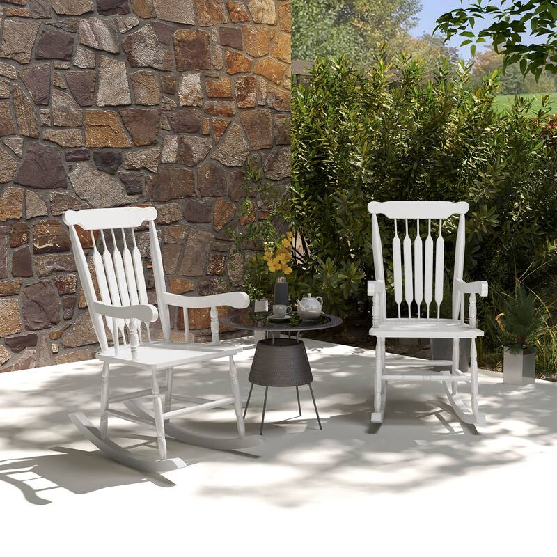Outsunny Outdoor Wood Rocking Chairs Set Of 2 (Excluding the table)