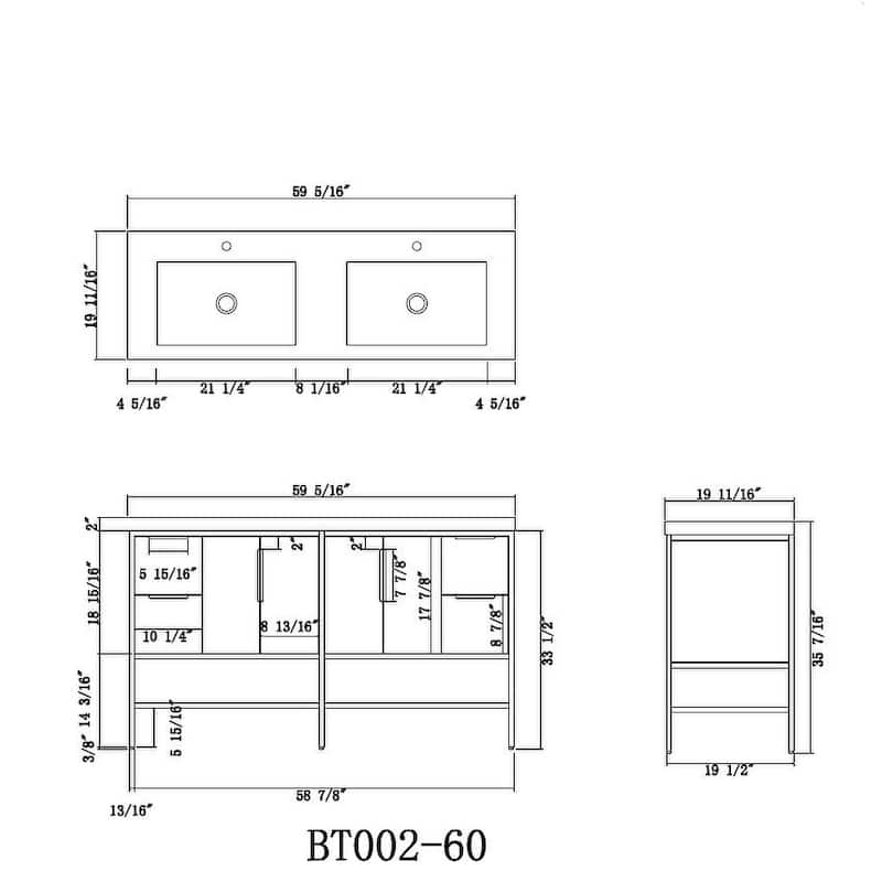 Maria 60" Freestanding Vanity with Reinforced Acrylic Sink