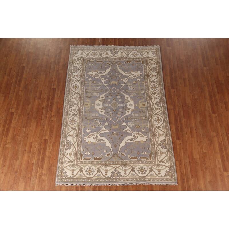 Silver Gray Oushak Indian Area Rug Handmade Wool Carpet - 6'0"x 8'10"