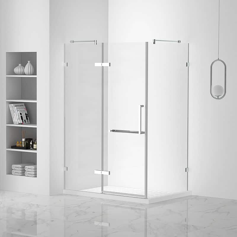 Fine Fixtures Frameless Shower Enclosure Hinged Glass Shower Door - Tempered Glass