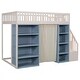 preview thumbnail 5 of 9, Full Size Loft Bed with 2 Four-layer Storage Cabinets and Curtain, White+Blue