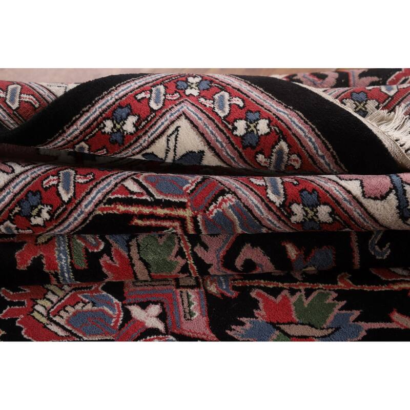 All-Over Black Heriz Oriental Area Rug Hand-Knotted Wool Carpet - 8'11"x 11'7"