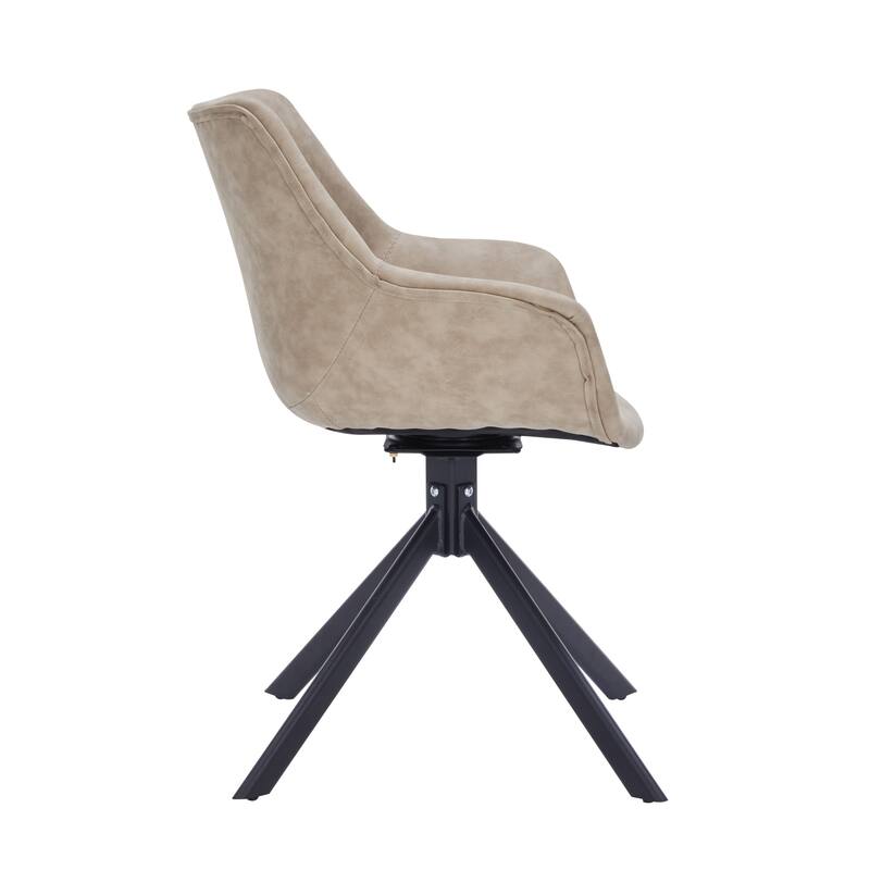 Markley Modern Swivel Dining Chair with Distressed Leather Upholstery, Ergonomic Back, and Black Metal Legs for Home or Office