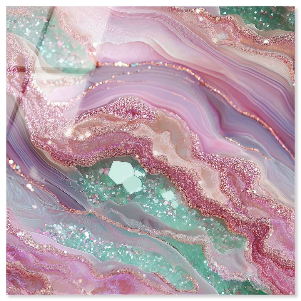 Pink and Mint Crystal II Acrylic by Art Remedy, Ready to Hang