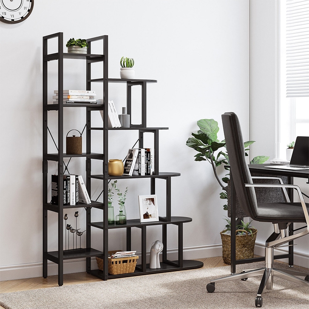 Corner black store ladder shelf