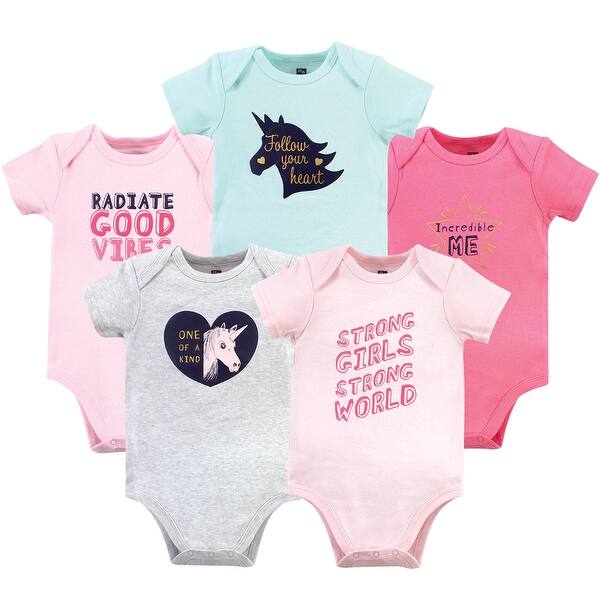 slide 1 of 1, Hudson Baby Infant Girl Cotton Bodysuits, Good Vibes 6-9 Months - Good Vibes
