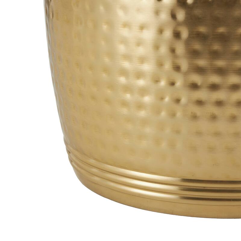 Gold or Silver Metal Hammered Drum Accent Table with Grooves