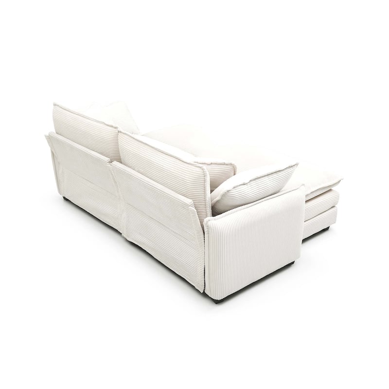 3-piece Corduroy Upholstered L-Shaped Modular Sectional Sofa with Removable Ottoman, 4 Pillows, and Free Combination
