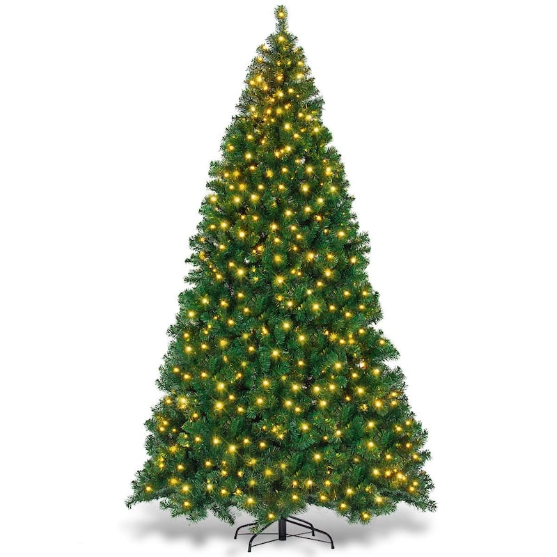 9ft Pre-Lit Christmas Tree with 700 LED Lights and 2028 PVC Tips Auto-Spread Hinged Design - 5.2'Dia x 9'H