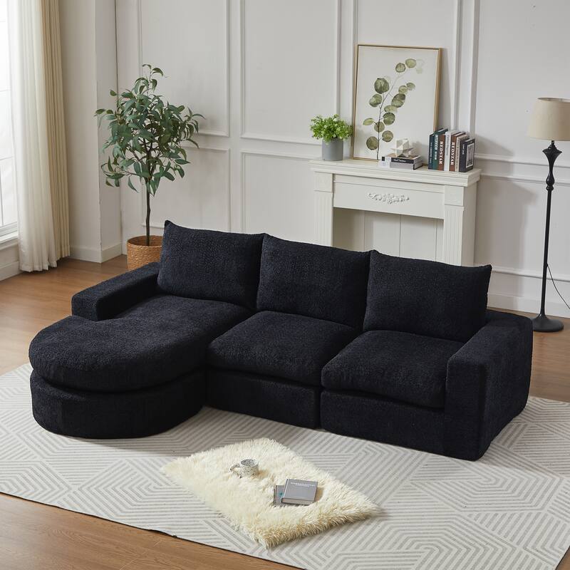 Curved Sectional Sofa with L-Shape Chaise, Chenille Upholstered Boneless Cloud Sofa, Modular 4 Seat Corner Sofa with Cushions