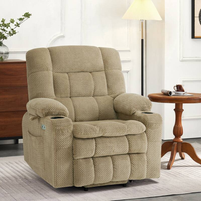 MCombo Small Dual Motor Power Lift Recliner Chair Sofa with Massage and Heat, Infinite Position, USB Ports, Fabric 7893