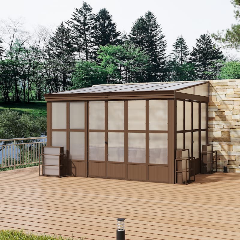 Lean-to Sunroom 10x12FT, Wall Mounted Solarium
