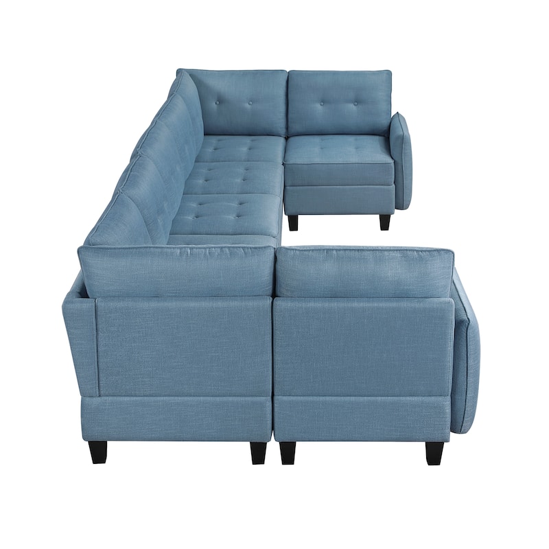 Dorian Textured 7-Piece Sectional Sofa - Storage, Button-Tufted