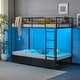 preview thumbnail 1 of 6, Black Twin Bunk Bed with Drawers Outlet Light Strip Iron Bed USA Black
