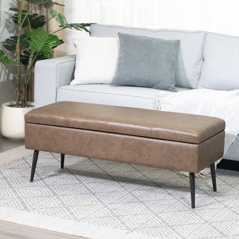 Adeco 42" Faux Leather Storage Bench with Lift-Top Lid