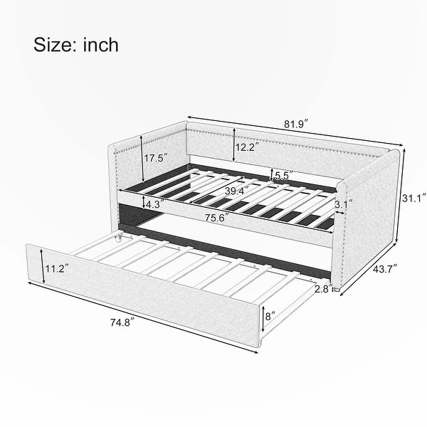 Upholstered Daybed with Trundle for Guest Room