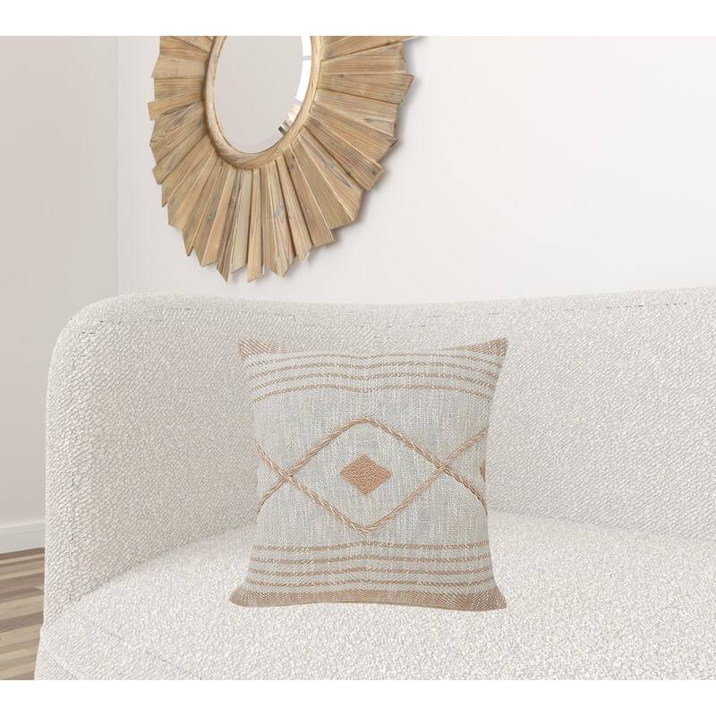 HomeRoots 20" X 20" Peach And White 100% Cotton Coastal Zippered Pillow