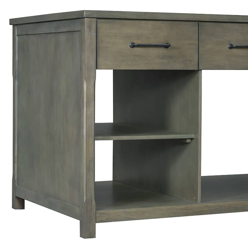 Extendable Kitchen Island with Storage, Kitchen Cart with Built-In Power Outlets, Kitchen Cabinet with Open Shelves