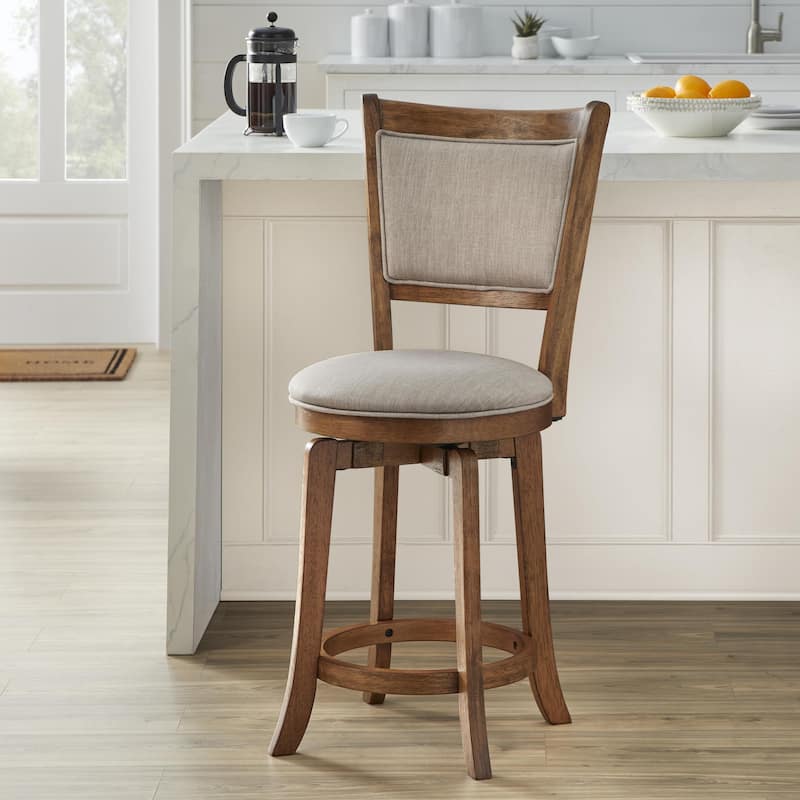 Simple Living French Country 24-inch Solid Wood Counter Height Swivel Bar Stool - Antique Brown