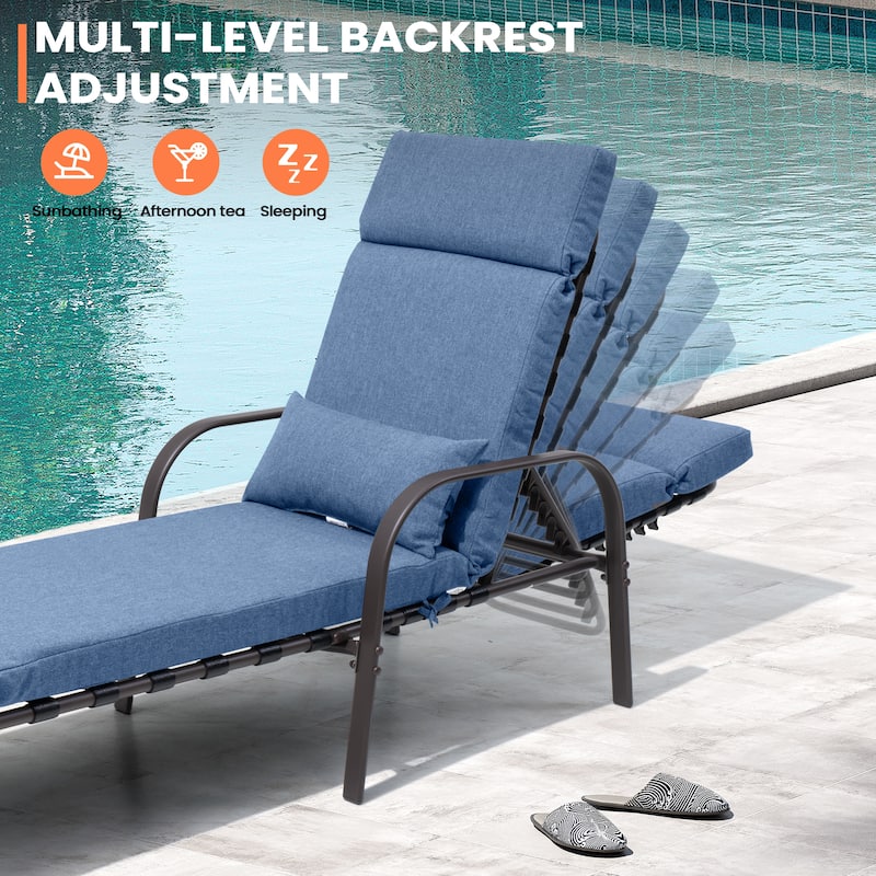 Outdoor Adjustable Patio Chaise Lounge Chair with Cushion Beach Poolside