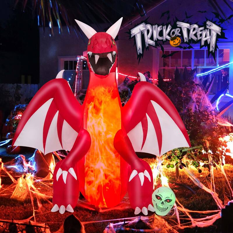 8 FT Halloween Inflatable Red Dragon w/ Wings Decoration Light