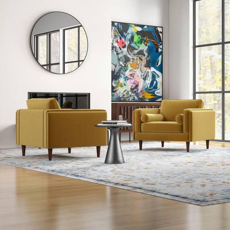 Flavia Mid-Century Pillow Back Velvet Lounge Chair Set