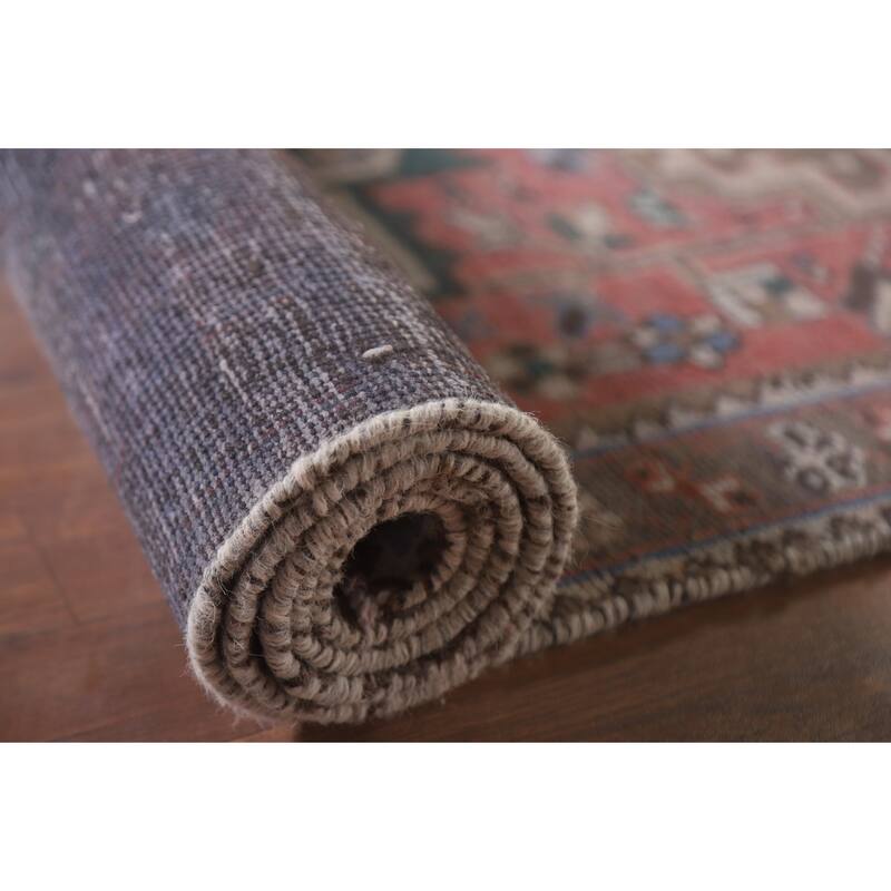 Hand Knotted Oriental 100% Wool Carpet Traditional Geometric Pink Hamedan Runner Rug - 10' 10'' X 3' 2''