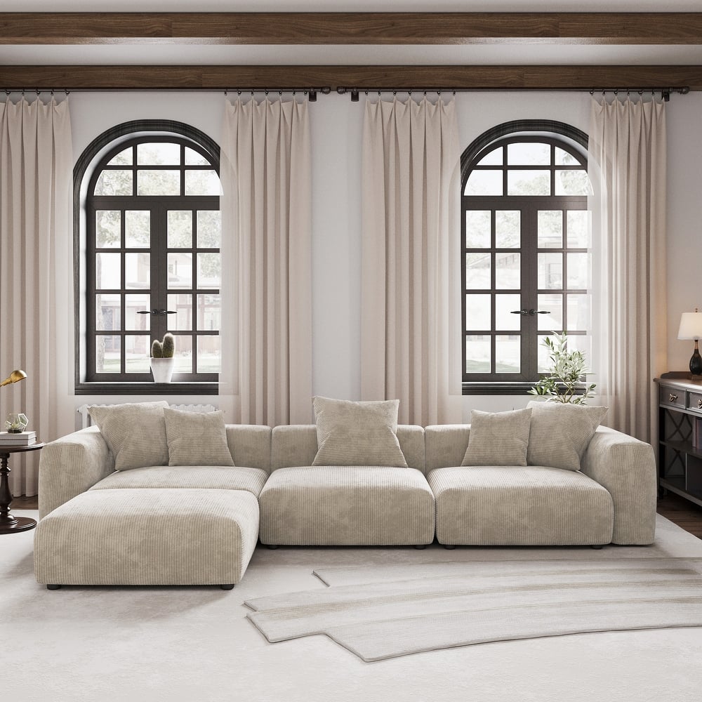 Modern Sectional Couch Sofa with 5 Pillows, Luxurious Modular Sectional Couch with Chaise Ottoman