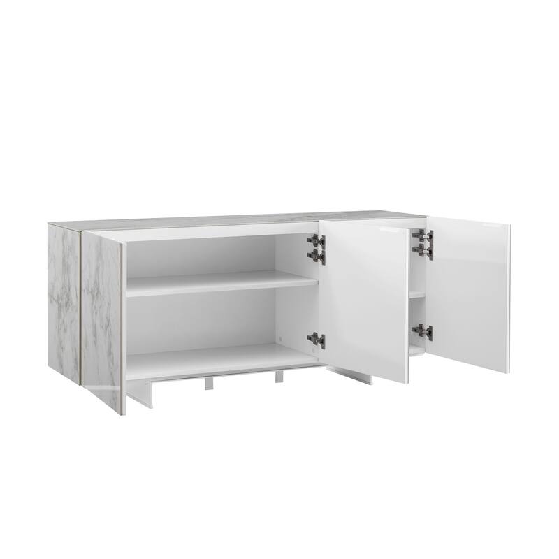STONE buffet-server in white marbled ceramic. - N/A