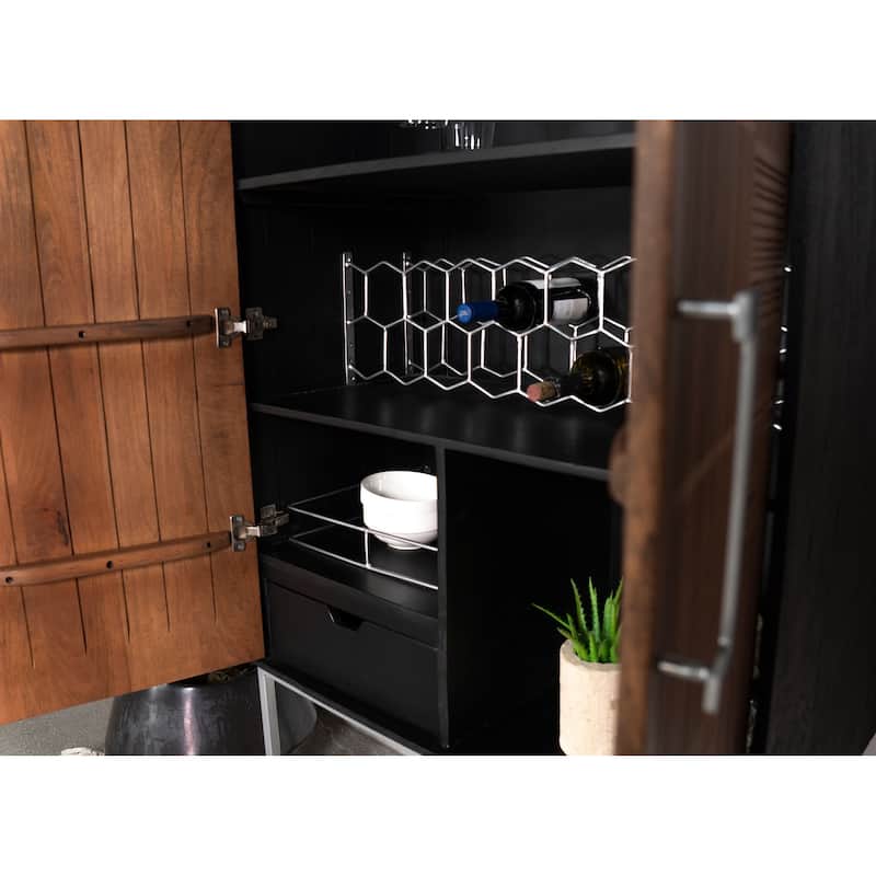 Borman Walnut and Black 2-door Home Bar Cabinet Wine Storage