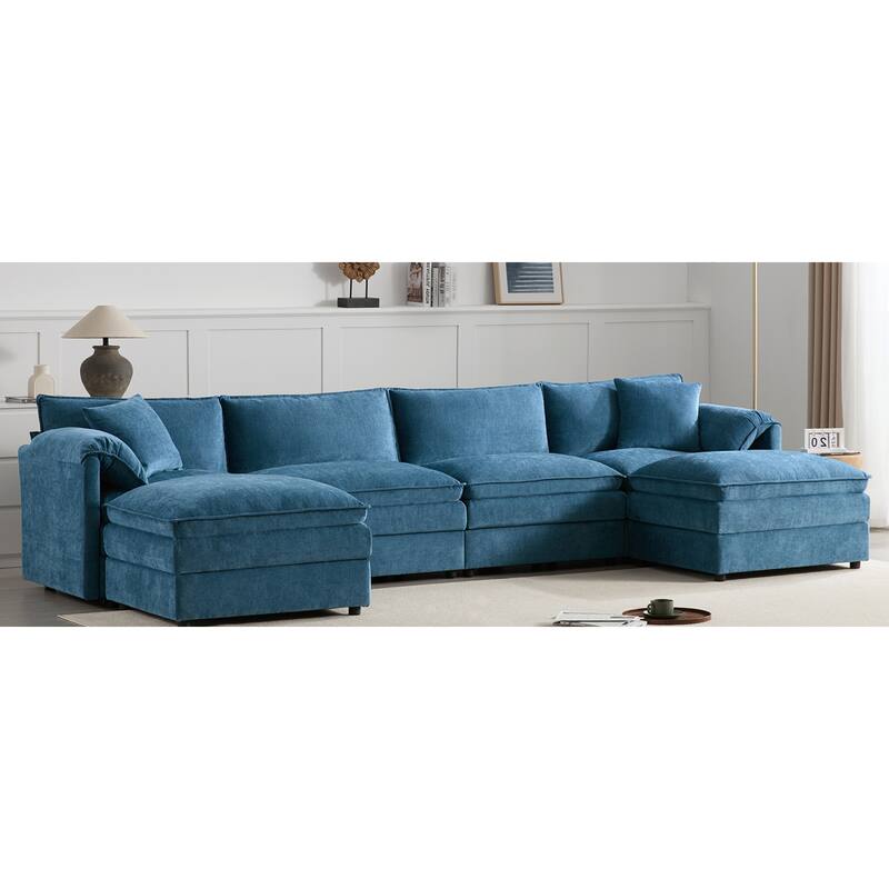 Roomfitters 136" Chenille Sectional Sofa, U Shaped Cloud Couch with Deep Wide Seat, 6 Seat Sofa with Ottoman